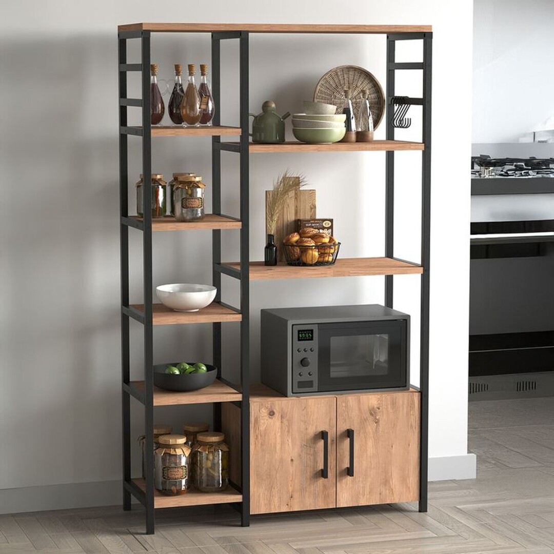 ibrería de 4 Niveles, Estantería con Puertas, Armario de Libros, Estilo Industrial