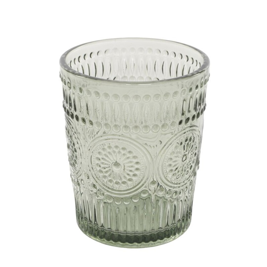 6 VASOS CRISTAL GRABADO 290ML VERDE AGUA