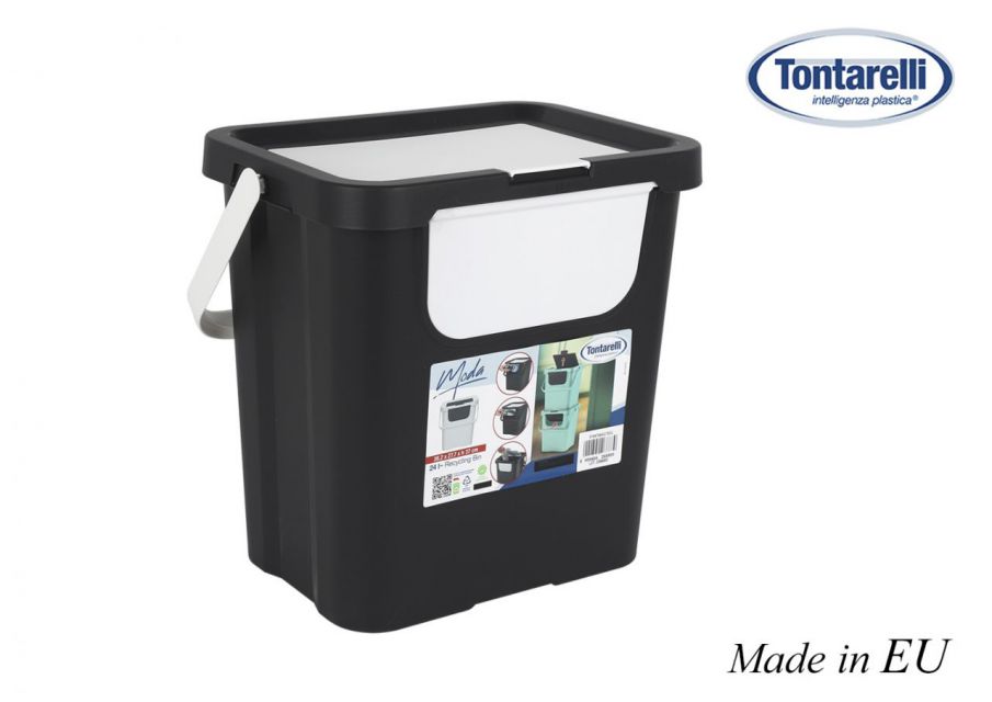 PAPELERA VERTICAL CON ASA MODA 24L VERDE/NEGRA