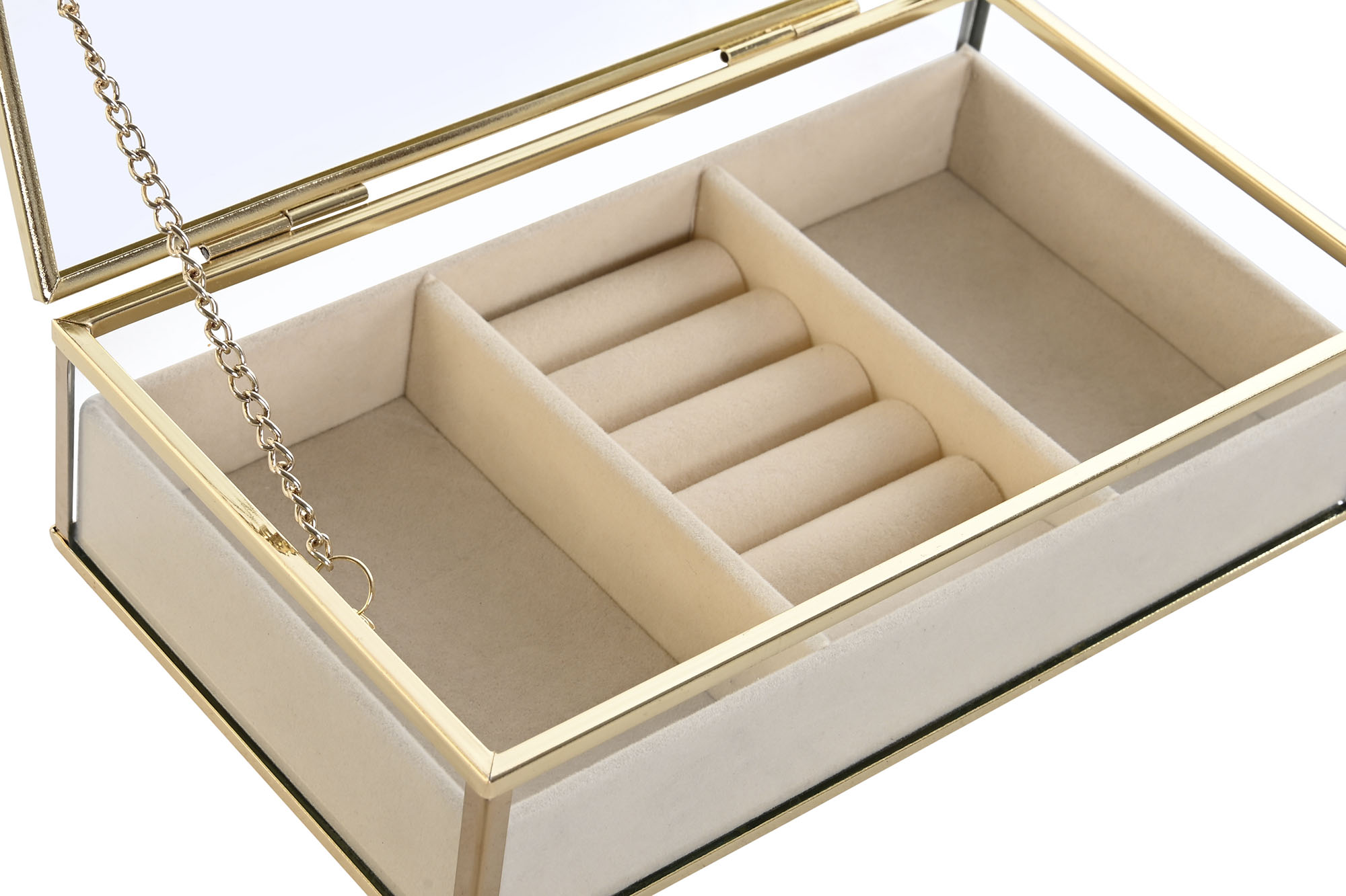joyero metal cristal dorado 21x13x5.5cm - Imagen 2