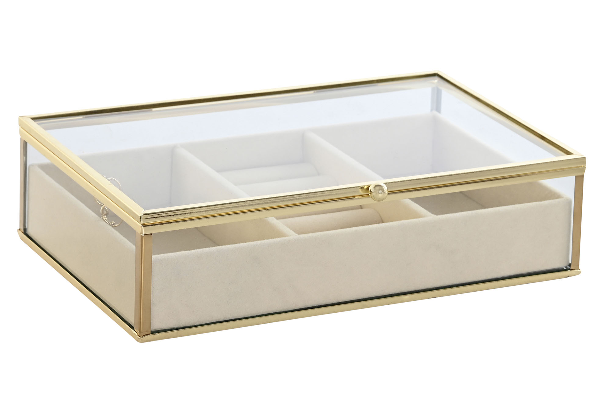 joyero metal cristal dorado 21x13x5.5cm