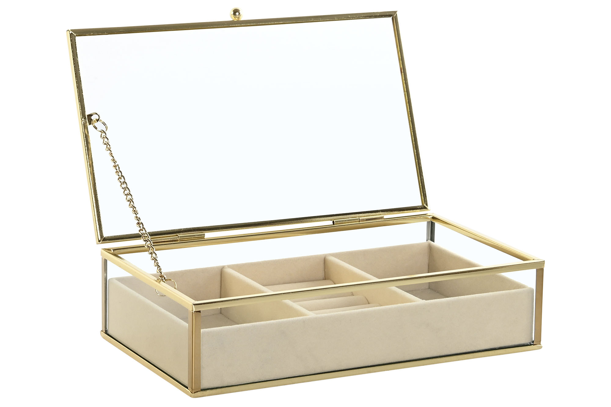 joyero metal cristal dorado 21x13x5.5cm - Imagen 3