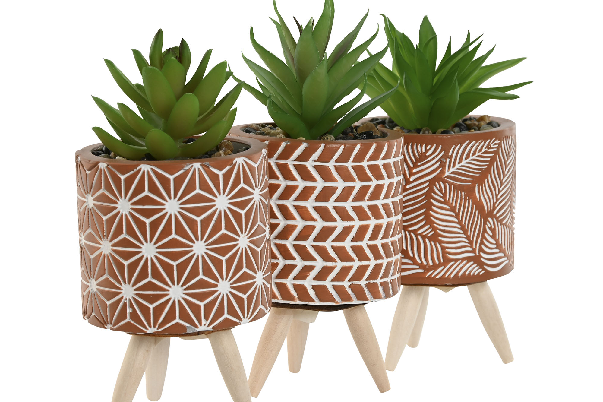 pack de 3 cactus en maceta de cemento i patas de madera - Imagen 2