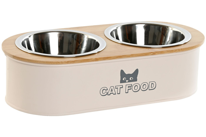comedero y bebedero para gato beige