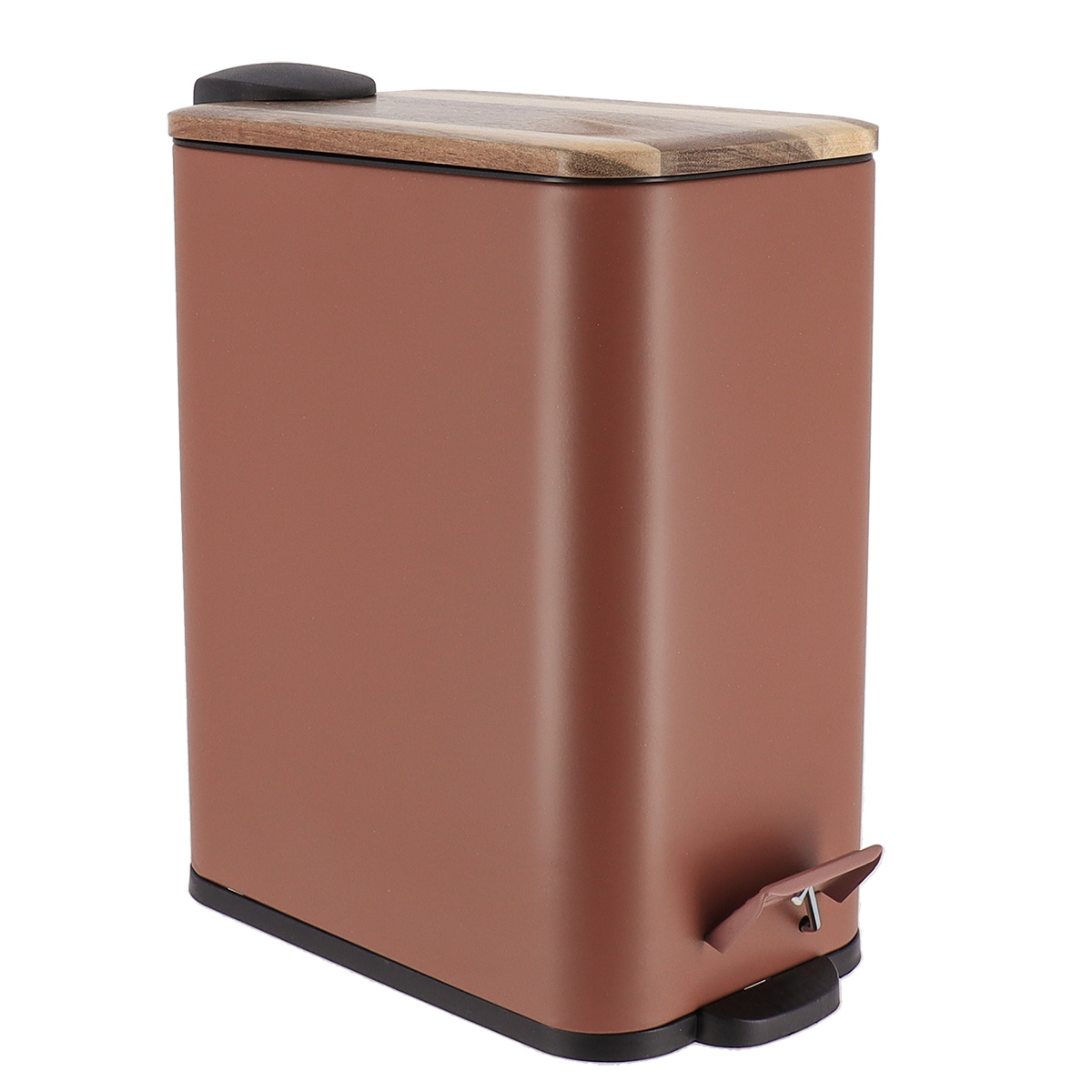 papelera metal rectangular con tapa madera acacia