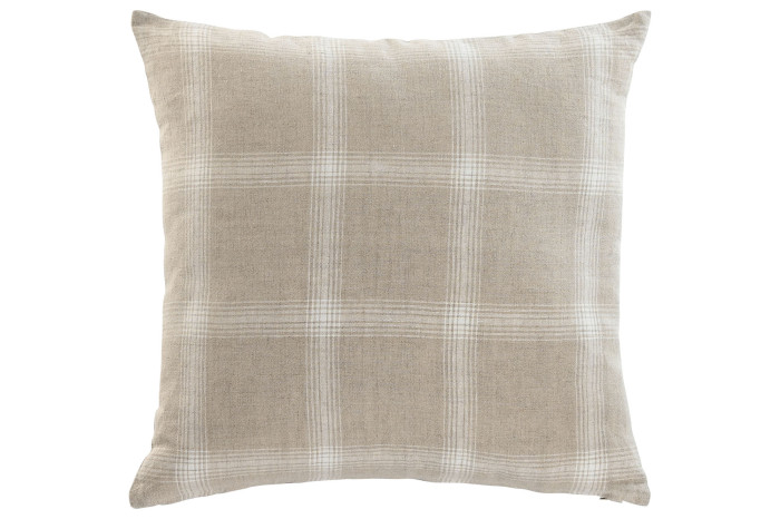 cojín lino beige cuadros 50x50x8 cm
