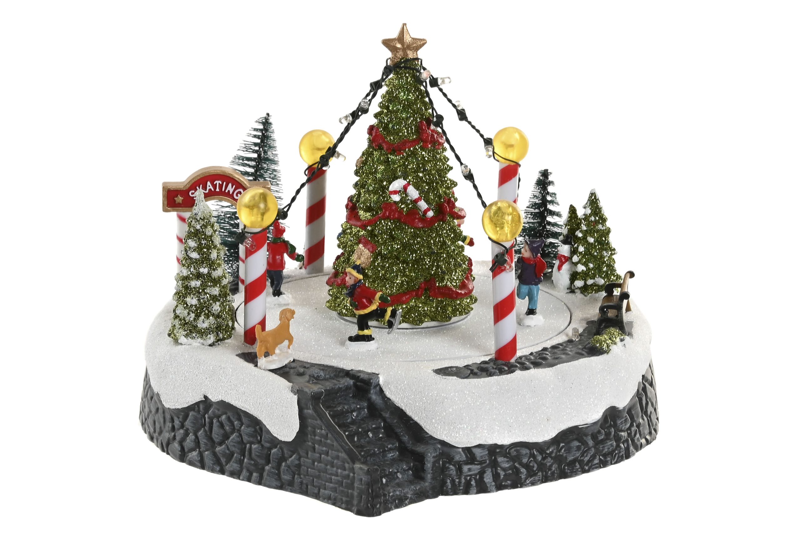 ciudad led resina movimiento musical 22x22x18.5cm