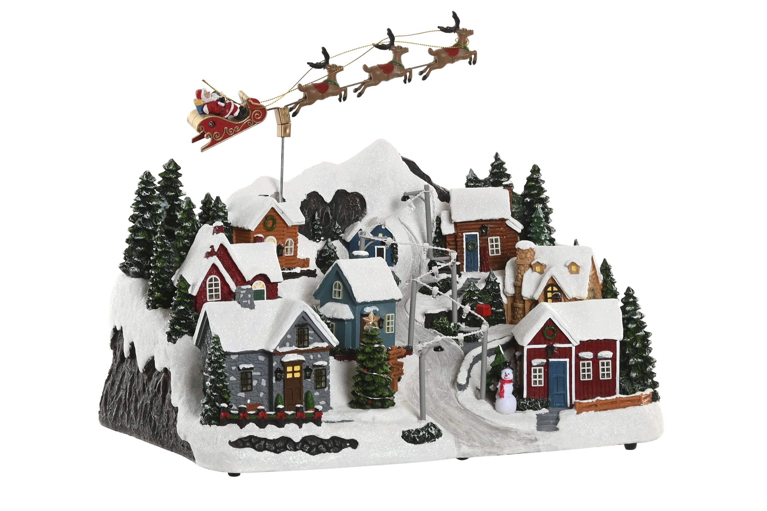 ciudad led resina movimiento musical 38x27x29cm