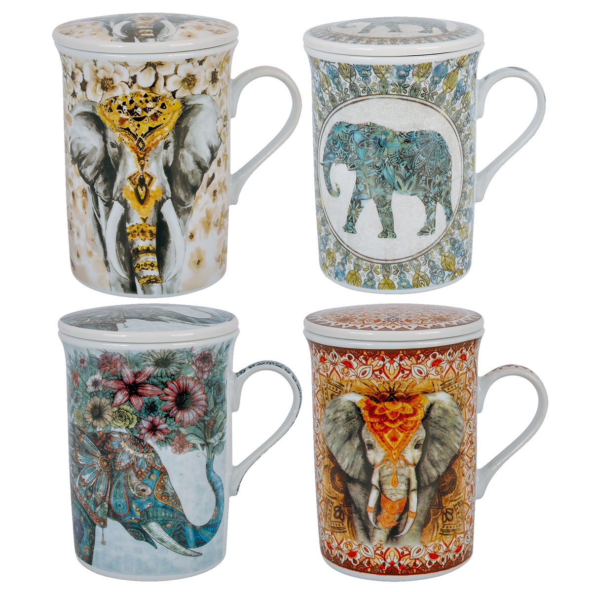 pack de 4 taza porcelana con filtro elefante 330ml