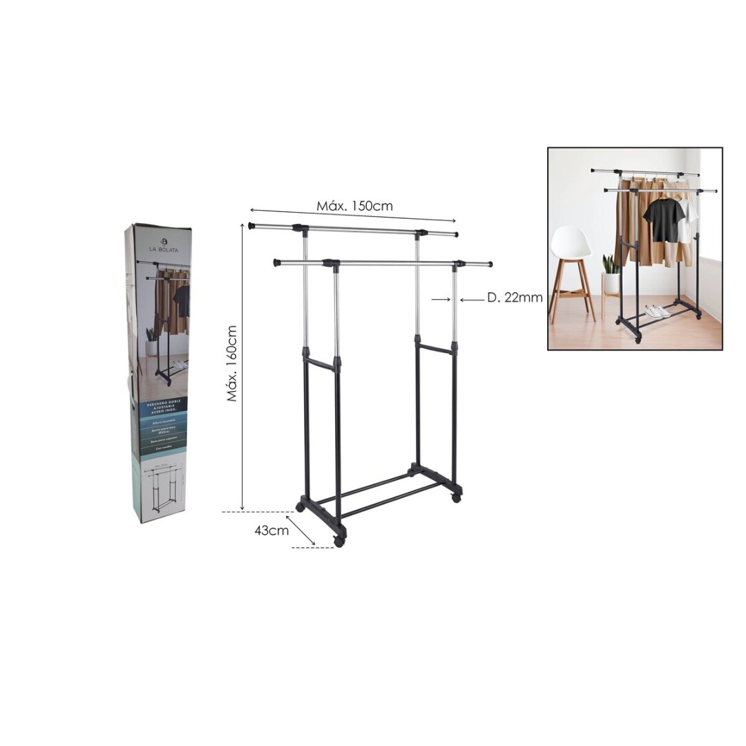 PERCHERO DOBLE DE METAL AJUSTABLE 160x43x150 cm