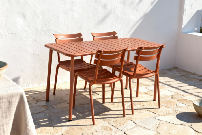 MESA COMEDOR SET 4 METAL PP 140X70X75 TERRACOTA