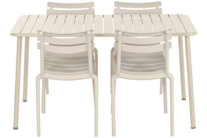 MESA COMEDOR SET 4 METAL PP 140X70X75 CREMA