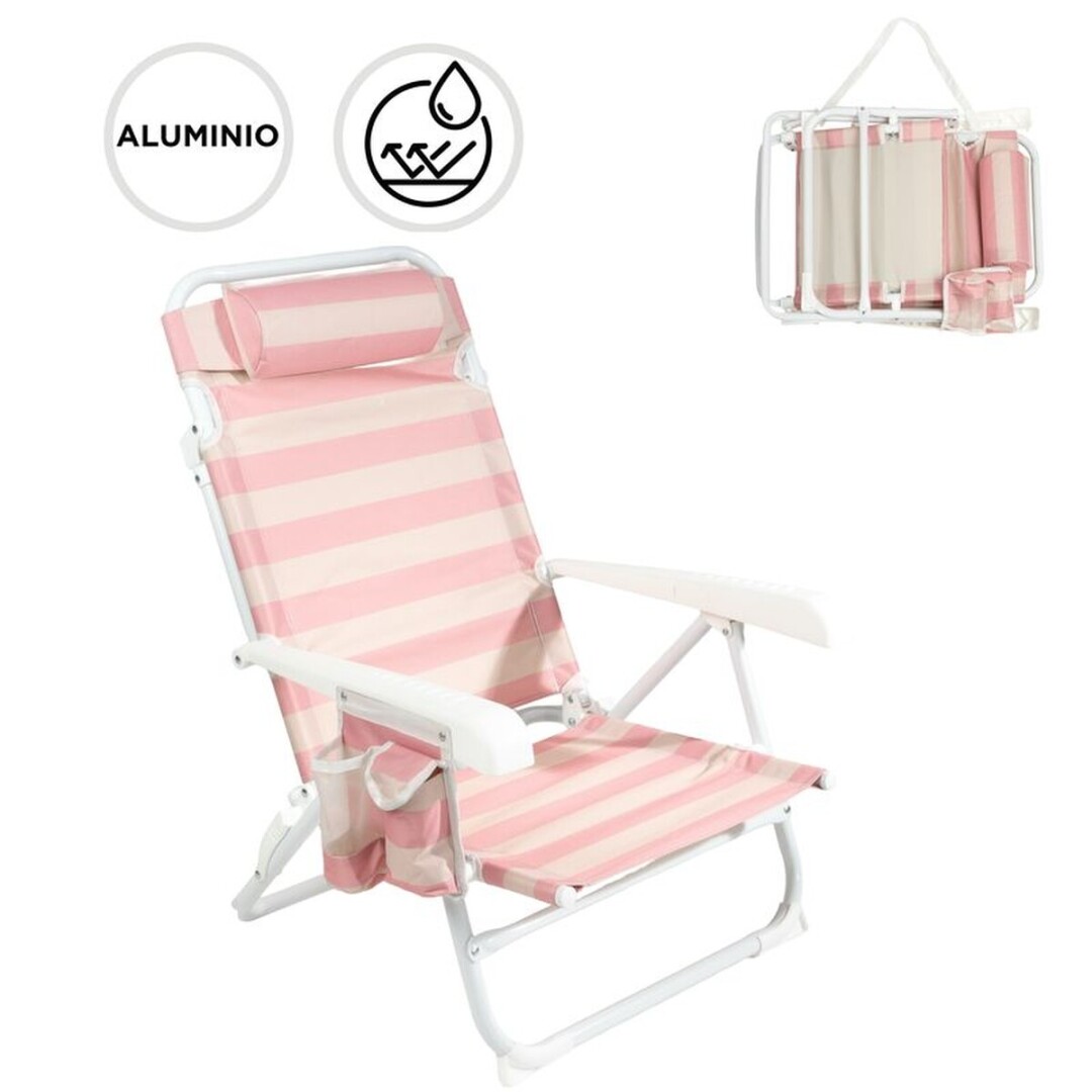 SILLA PLAYA PLEGABLE RECLINABLE CON COJIN RAYAS BICOLOR ROSA