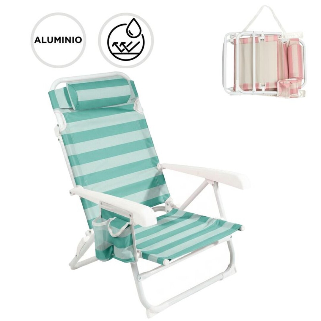 SILLA PLAYA PLEGABLE RECLINABLE CON COJIN RAYAS BICOLOR AZUL