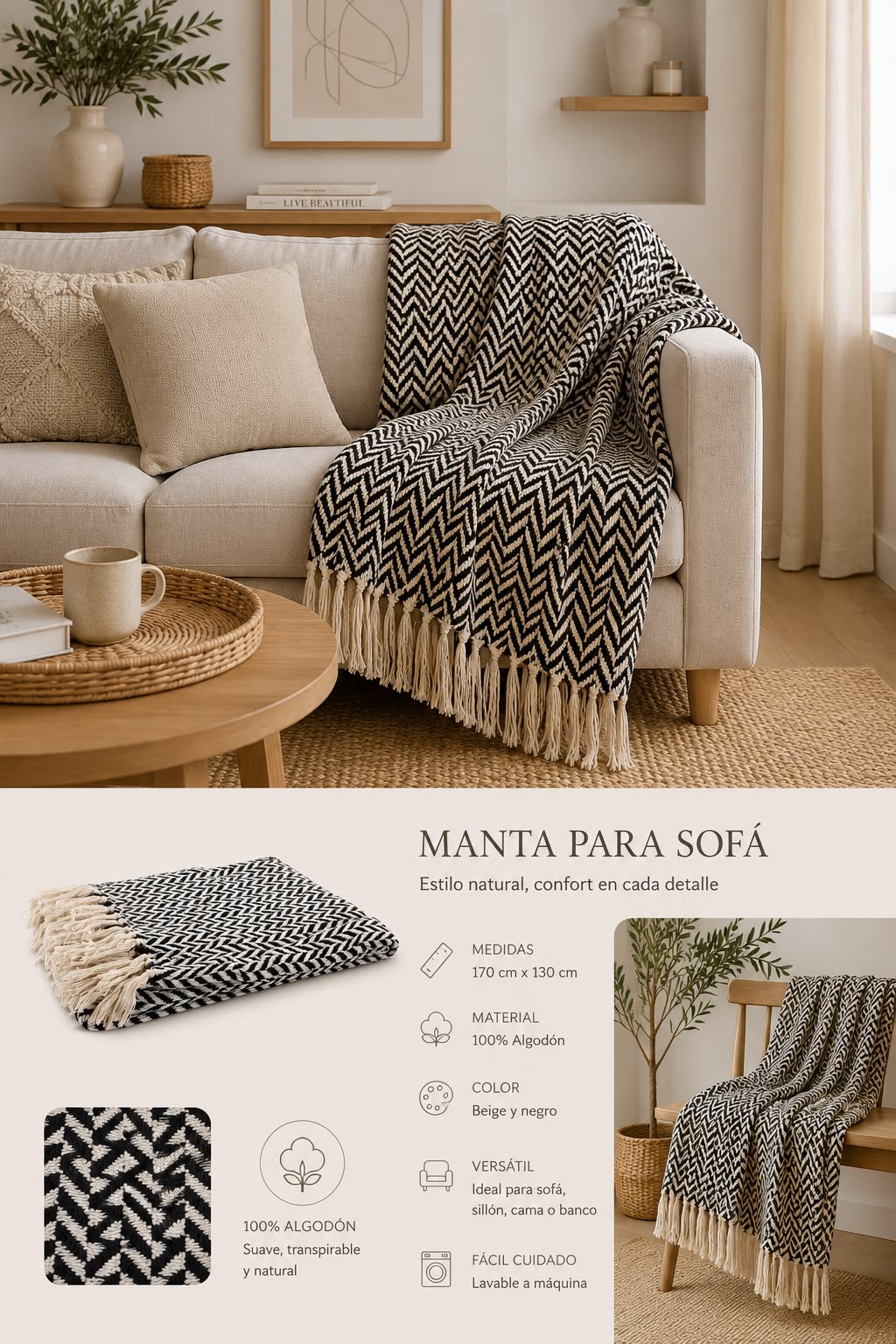 colcha multiuso plaid algodon 170x130cm