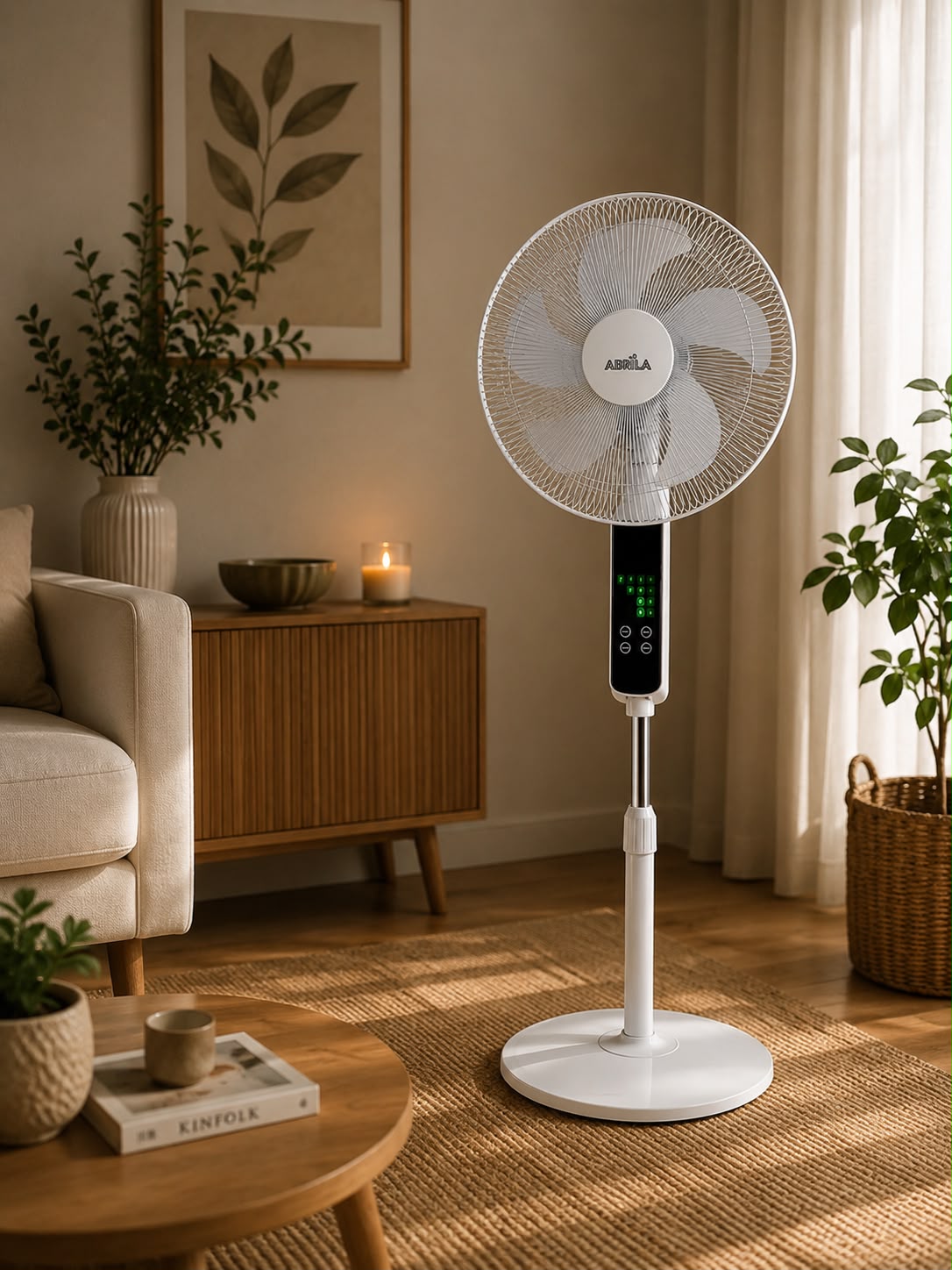 ventilador de pie rodium blanco 3vel 45w regx43x40cm oscilante 5asp.tactil c/remoto y temporizador