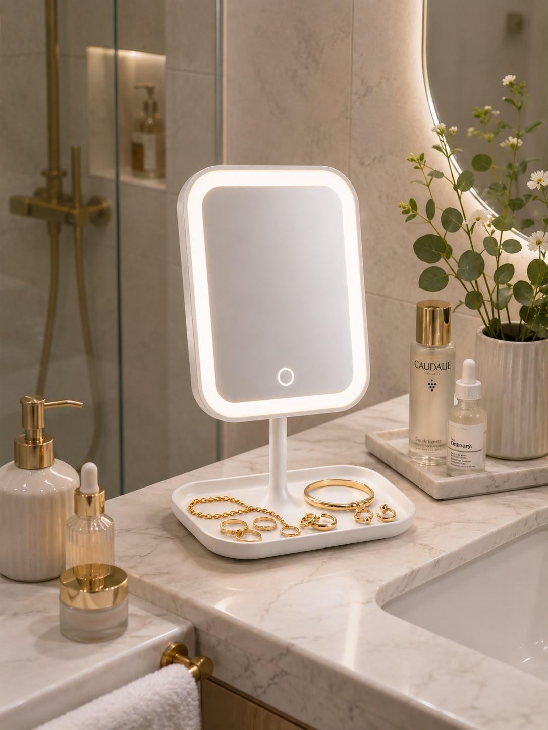 DCASA ARTE Espejo Maquillaje con Luz,Base Soporte para joyas