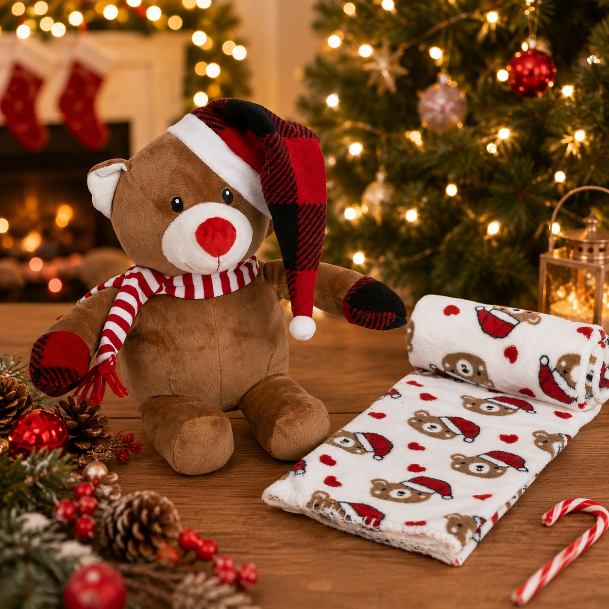 peluche con manta 90x75cm oso navidad - Imagen 2