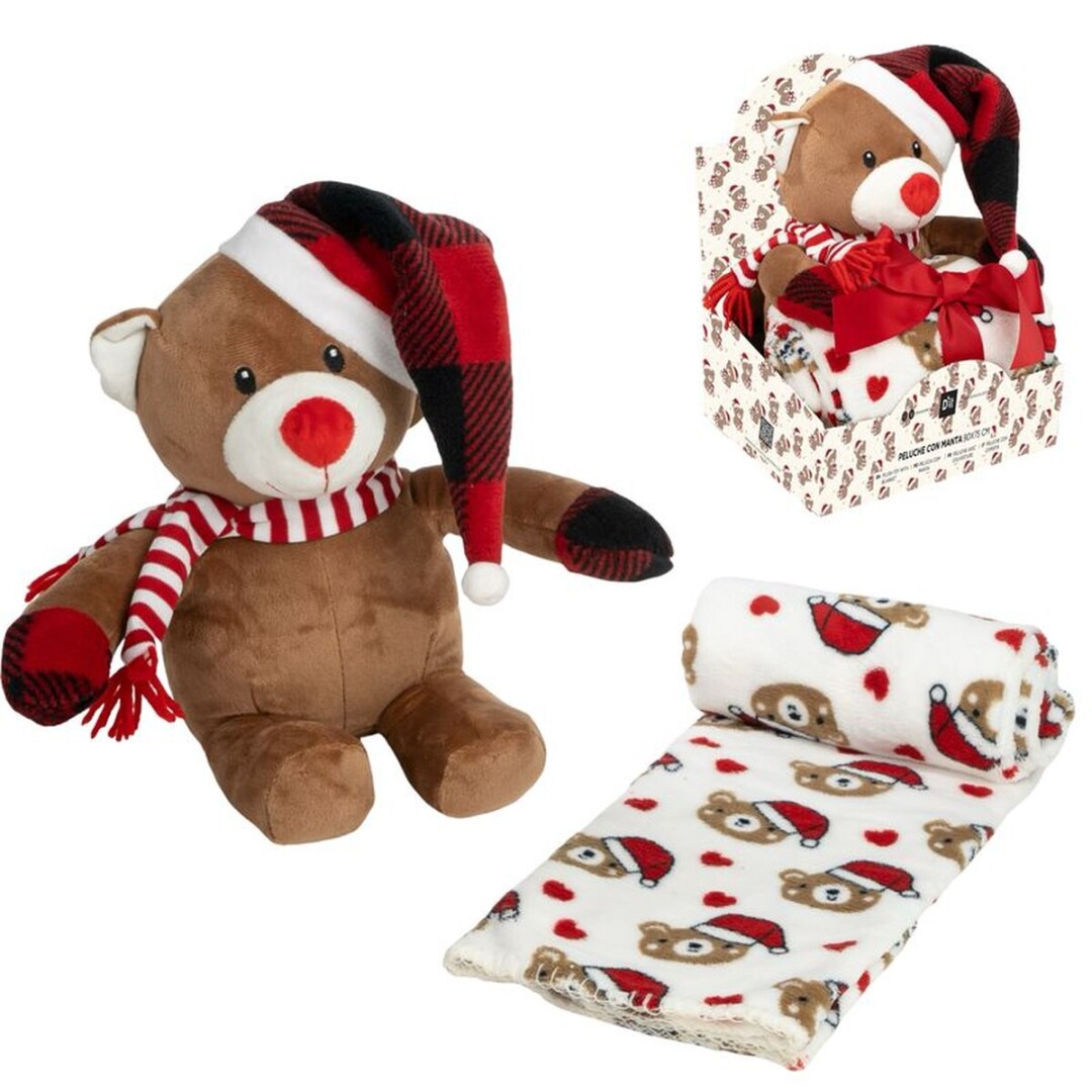 peluche con manta 90x75cm oso navidad