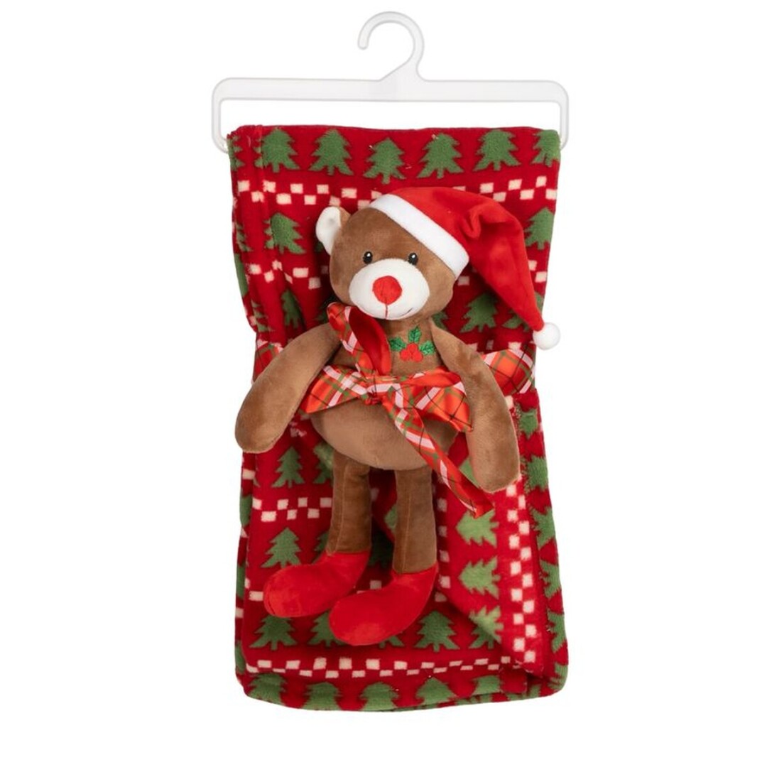 peluche con manta 90x70cm oso navidad
