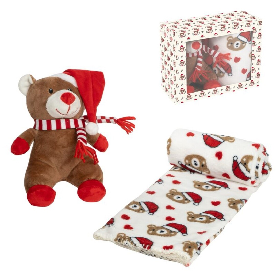 peluche con manta 90x75cm oso navidad