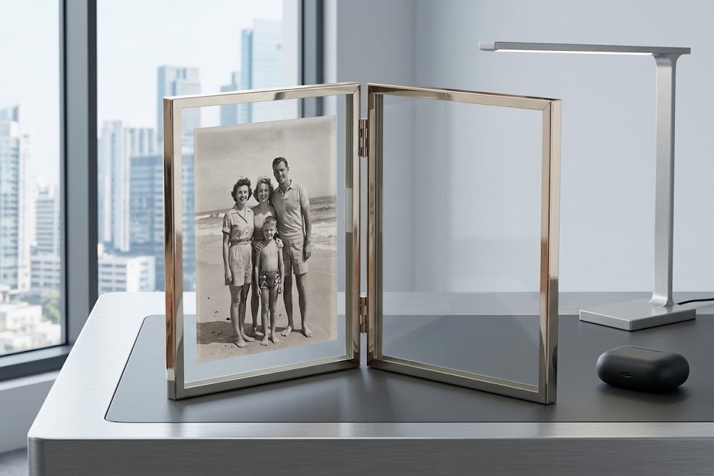 marco de foto doble de cristal i inox 13x18cm