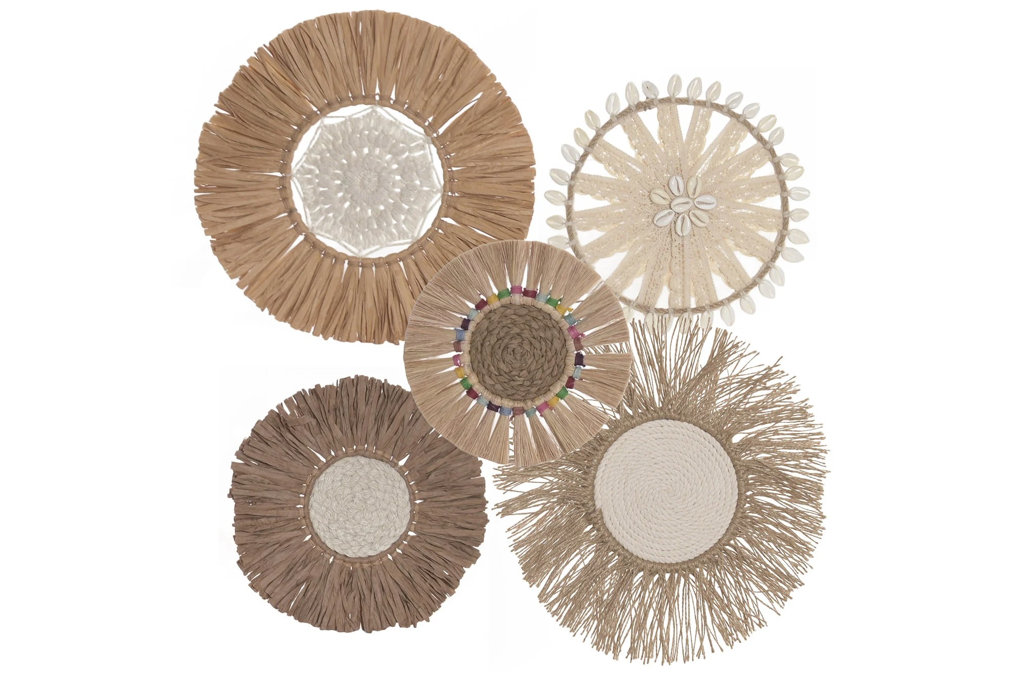 decoracion pared set 5 rafia yute 21x1.5x21cm