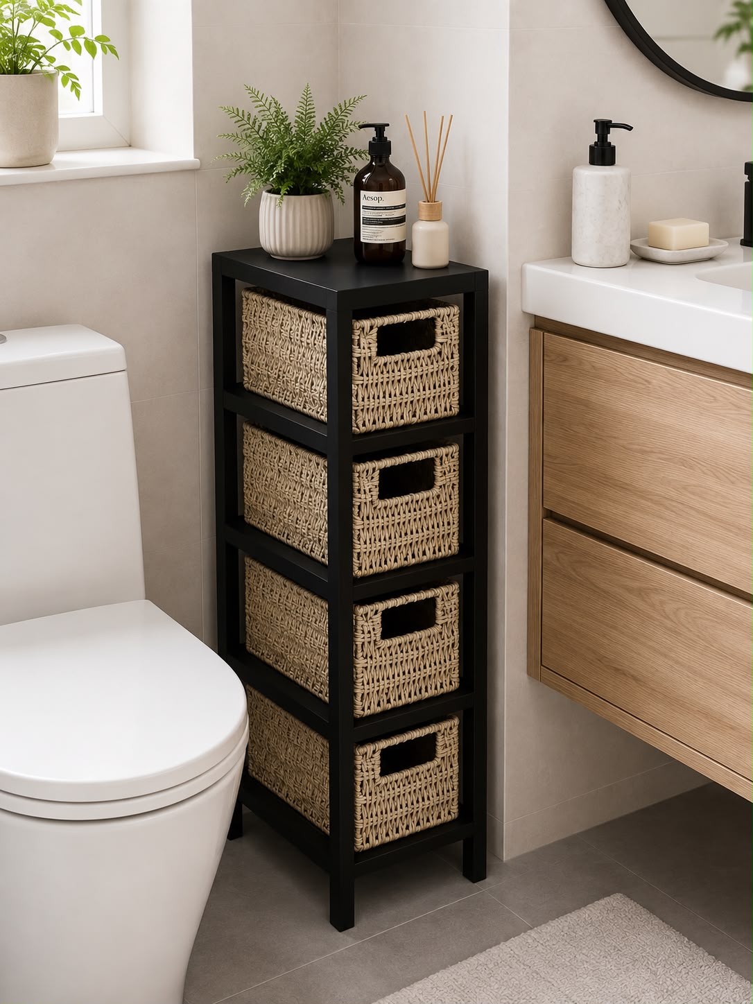 MUEBLE BLANCO 4 CESTAS DE MDF Medida 17 x 24 x 64.5 cm Material Madera Paulonia MDF para Organización Hogar workspace versatility soportes y estanterías Cajonera multiusos - Imagen 2