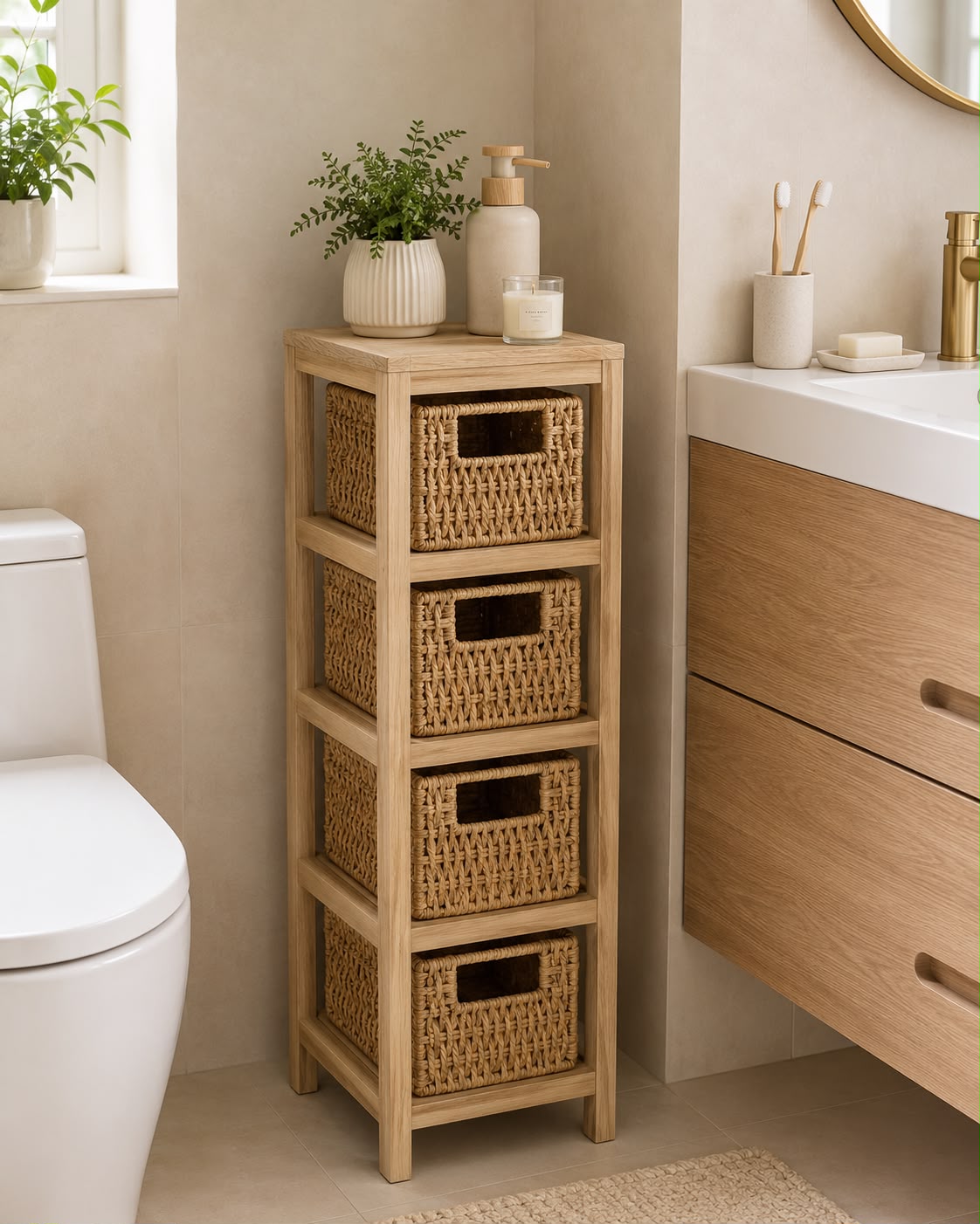 MUEBLE BLANCO 4 CESTAS DE MDF Medida 17 x 24 x 64.5 cm Material Madera Paulonia MDF para Organización Hogar workspace versatility soportes y estanterías Cajonera multiusos